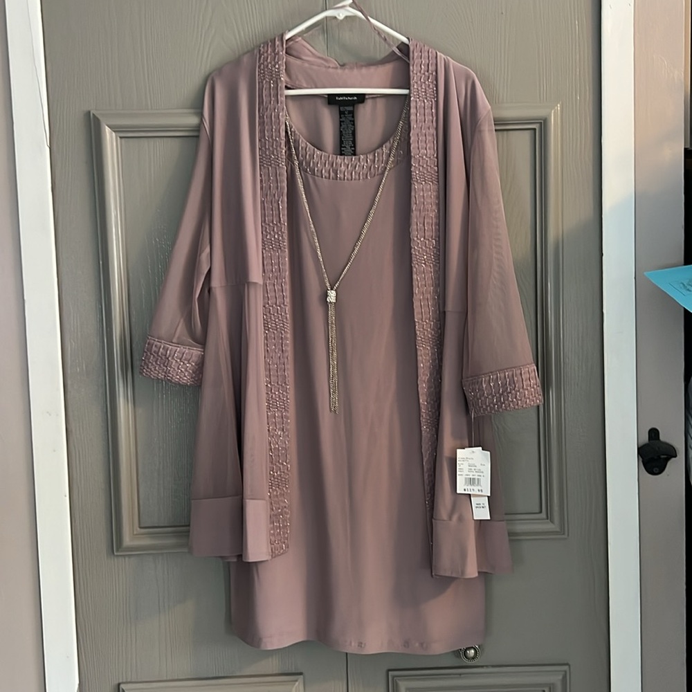 Davids Bridal Mauve Layered 2pc Dress with attached Necklace- NEW with tags